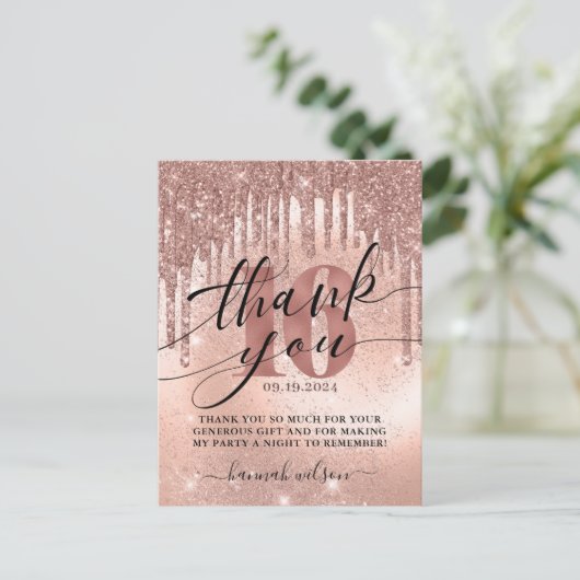 Carte postale Rose Gold Merci 16e anniversaire (Debout devant)