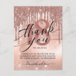 Carte postale Rose Gold Merci 18th Birthday Party<br><div class="desc">Fête moderne du 18e anniversaire merci carte postale. Le design présente une fausse parties scintillant rose et arrière - plan de feuille d'or avec des gouttes de parties scintillant brillantes et un script de typographie "merci" sur le devant et dix-huit script sur le dos. Personnalisez avec votre message de remerciement,...</div>