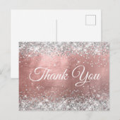 Carte Postale Rose Gold Pailleté Argenté Merci (Devant / Derrière)