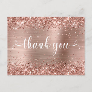 Carte Postale Rose Gold Pailleté Doux 16 Cœurs Merci