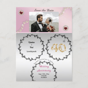 Carte Postale Rose Gold Ruby 40e Anniversaire de Mariage Save th