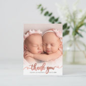 Carte Postale Rose Gold Script Girl Twins Baby Photo Thank You (Debout devant)