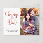 Carte Postale Rose Gold Script Mariage Postponction Date Changer (Devant)