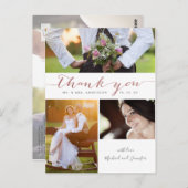 Carte Postale Rose Gold Script Photo Collage Mariage Merci (Devant / Derrière)