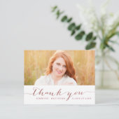 Carte Postale Rose Gold Script Photo Graduation Merci (Debout devant)