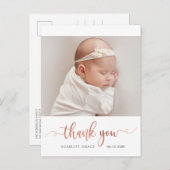 Carte Postale Rose Gold Script Simple Baby Photo Merci (Devant / Derrière)