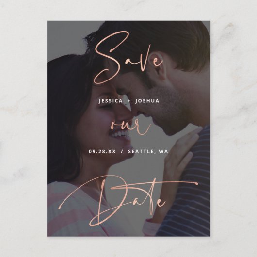 Carte Postale Rose Gold Script Vellum Look Photo Enregistrer la  (Devant)