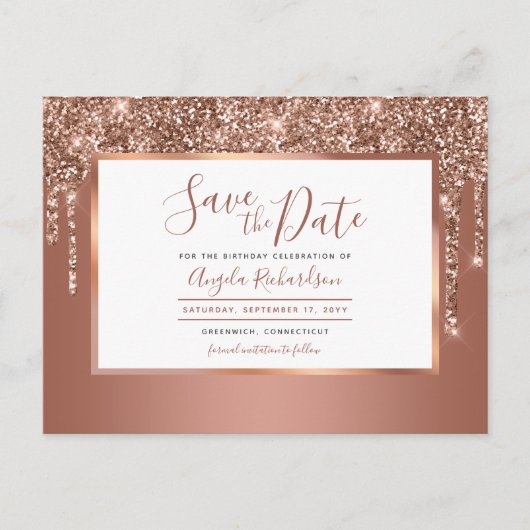 Carte Postale Rose Gold Sparkle Parties scintillant Drips Enregi (Devant)