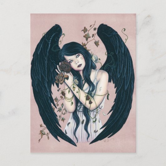 Carte postale rose gothique Angel Decay avec fleur (Devant)