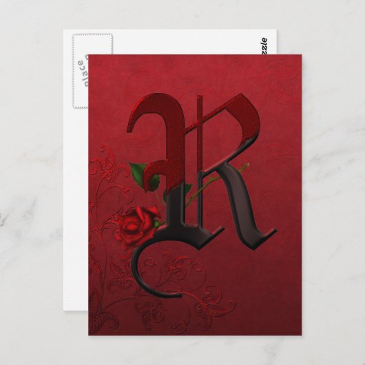 Carte Postale Rose gothique Monogramme R (Devant / Derrière)