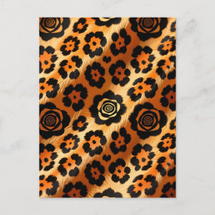 Carte Postale Rose Imprimé Animalier Léopard Doré