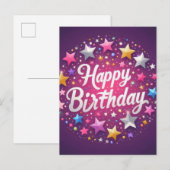 Carte postale rose "Joyeux Anniversaire" (Devant / Derrière)