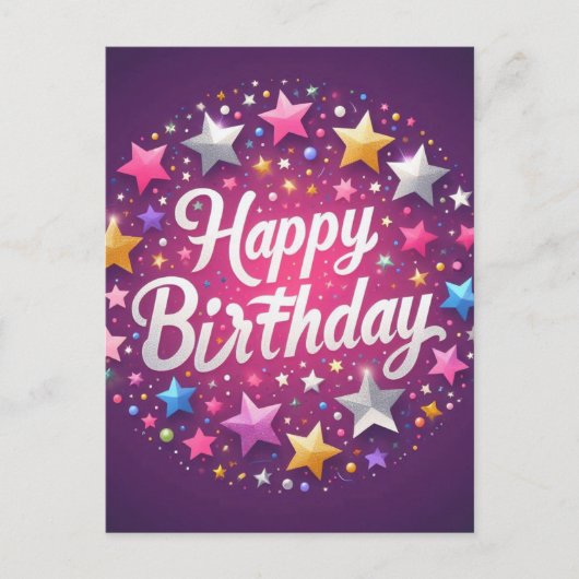 Carte postale rose "Joyeux Anniversaire" (Devant)