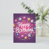Carte postale rose "Joyeux Anniversaire" (Debout devant)