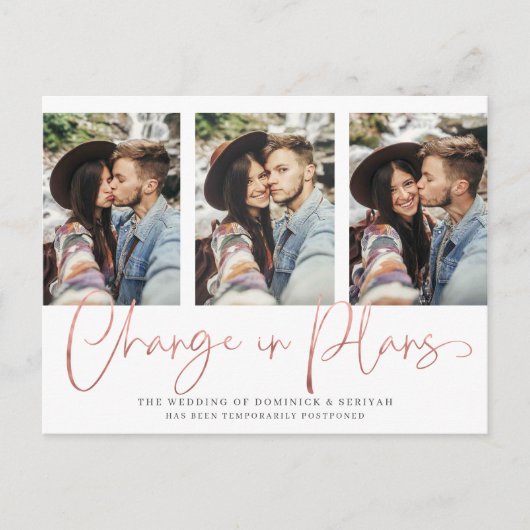 Carte Postale Rose manuscrit moderne Gold Mariage Postponction (Devant)