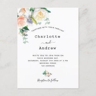 Carte Postale rose mariage or rose rose floral élégante invitati