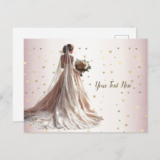 Carte Postale Rose Mariée d'hiver Mariée Golden Shiny Heart Part (Devant / Derrière)