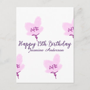 Carte Postale Rose mauve floral 15e anniversaire quinceanera nom
