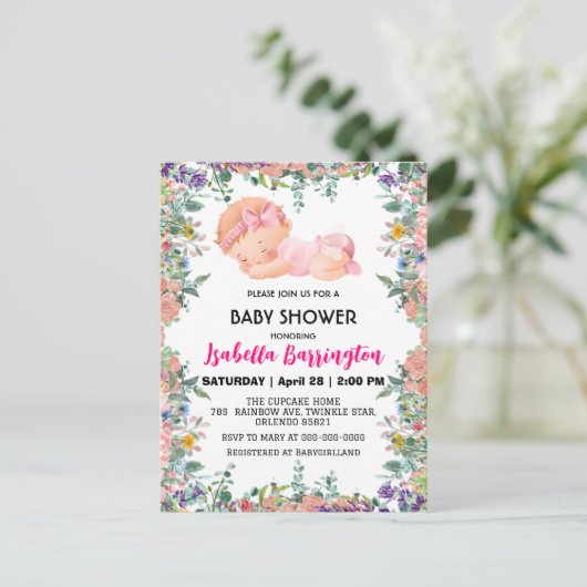 Carte Postale Rose mignon bébé Fleurs baby shower enfants (Debout devant)