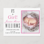 Carte Postale Rose moderne C'est une fille ! Faire-part de naiss (Devant)