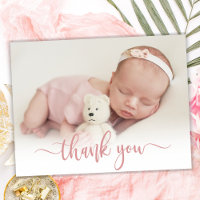 Rose moderne Gold Script Baby Photo Merci