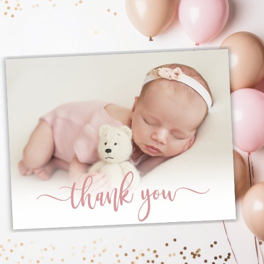 Carte Postale Rose moderne Gold Script Baby Photo Merci