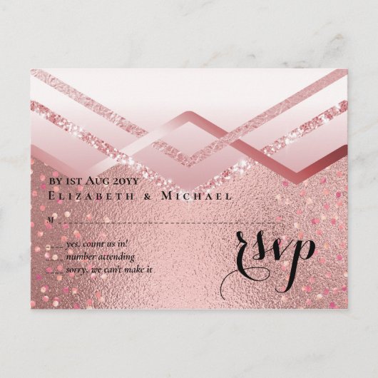Carte Postale Rose moderne Gold tendance Mariage budget (Devant)