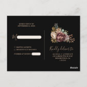 Carte Postale Rose Moody foncé automne hiver Floral mariage Rsvp (Dos)