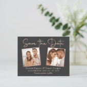 Carte Postale Rose Noir Moderne Or 2 Photo Enregistrer La Date (Debout devant)