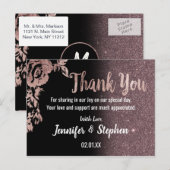 Carte Postale Rose noir Parties scintillant or Merci Floral (Devant / Derrière)