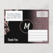 Carte Postale Rose noir Parties scintillant or Merci Floral (Dos)