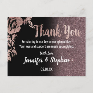 Carte Postale Rose noir Parties scintillant or Merci Floral