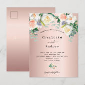 Carte Postale Rose or bleu rose floral blanc mariage (Devant / Derrière)