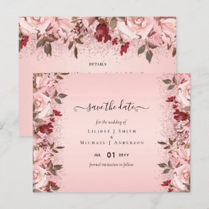 Carte Postale Rose or Bourgogne rose rose Mariage