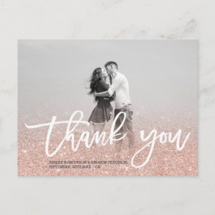 Carte Postale Rose or faux parties scintillant rose photo merci