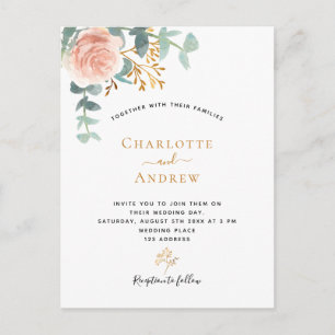 Carte Postale Rose or fleuri eucalyptus vert vert rose mariage
