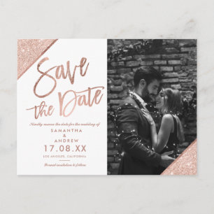 Carte Postale Rose or parties scintillant script blanc photo enr
