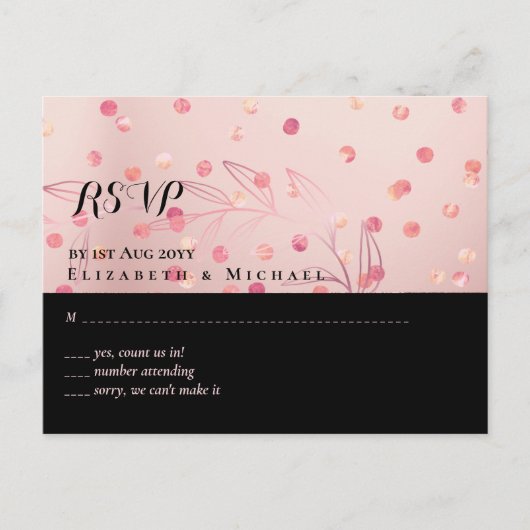Carte Postale Rose or rose Parties scintillant noire Foil Look M (Devant)