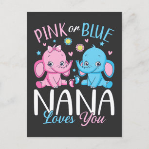 Carte Postale Rose ou Bleu Nana T'aime Éléphant Bébé