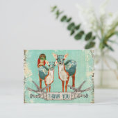 Carte postale rose Owl & Azure Deer Merci (Debout devant)