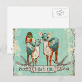 Carte postale rose Owl & Azure Deer Merci (Devant / Derrière)