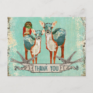 Carte postale rose Owl & Azure Deer Merci