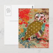 Carte postale rose Owl Floral (Devant / Derrière)