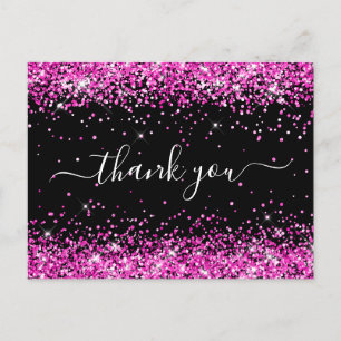 Carte Postale Rose Pailleté Noir 40e Anniversaire Merci