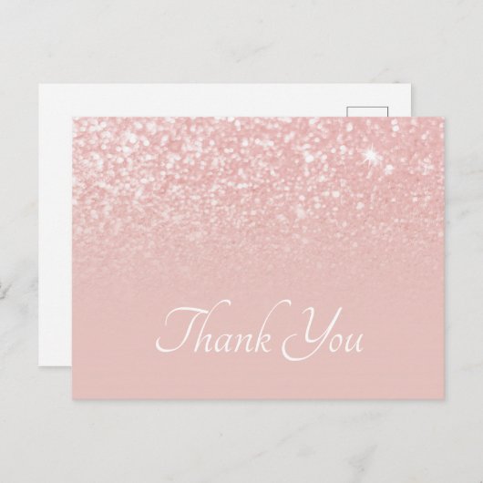 Carte Postale Rose Pailleté Ombré Merci (Devant / Derrière)
