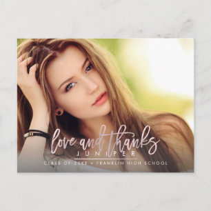 Carte Postale Rose Pâle Élégant Écriture Graduelle  Amour+Remerc