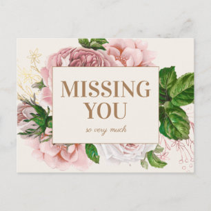 Carte Postale Rose Pâle Élégant Floral Vintage Tu Me Manques