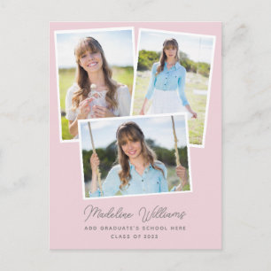 Carte Postale Rose Pâle Moderne Multi Photo Diplômé