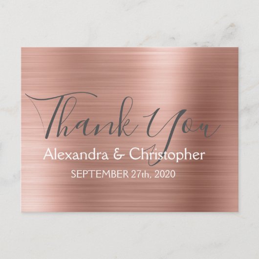 Carte Postale Rose pâle | Rose Gold Elegant Mariage Merci (Devant)