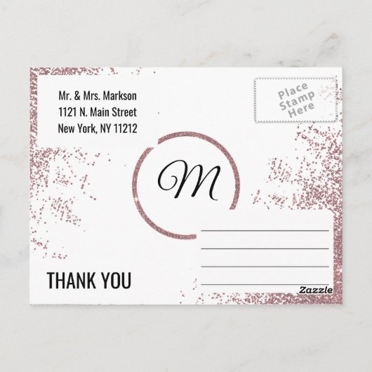 Carte Postale Rose Parties scintillant or étincelles Merci blanc (Dos)